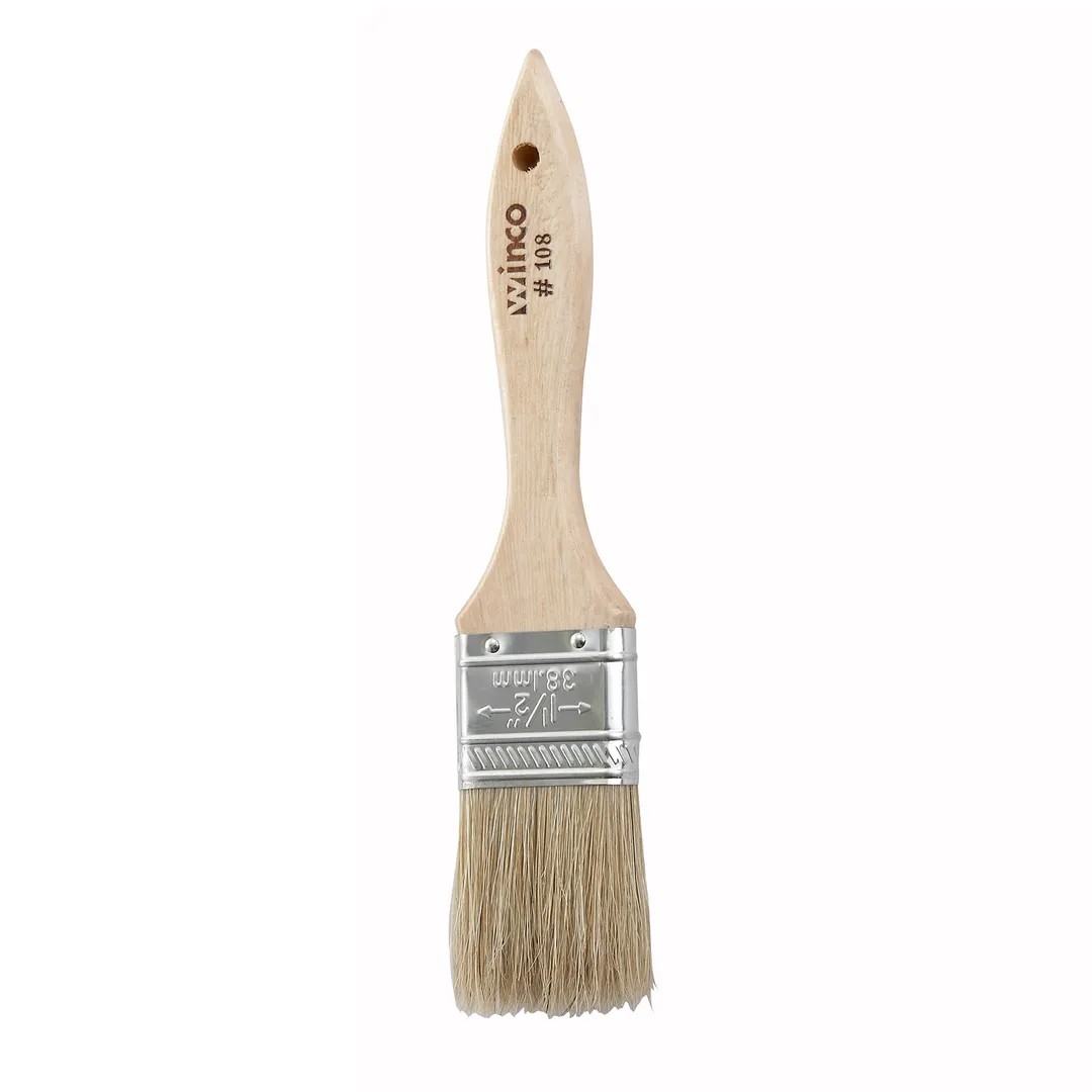 Winco WBR-15 1-1/2" Boar Bristle Pastry Brush, Wooden Handle, Flat, Metal Ferrules 