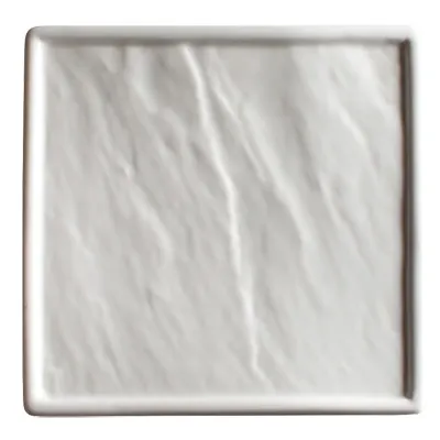 Winco WDP001-205 Calacatta 6-7/8" Square Porcelain Platter White Marble Narrow Rim - 4/Pack