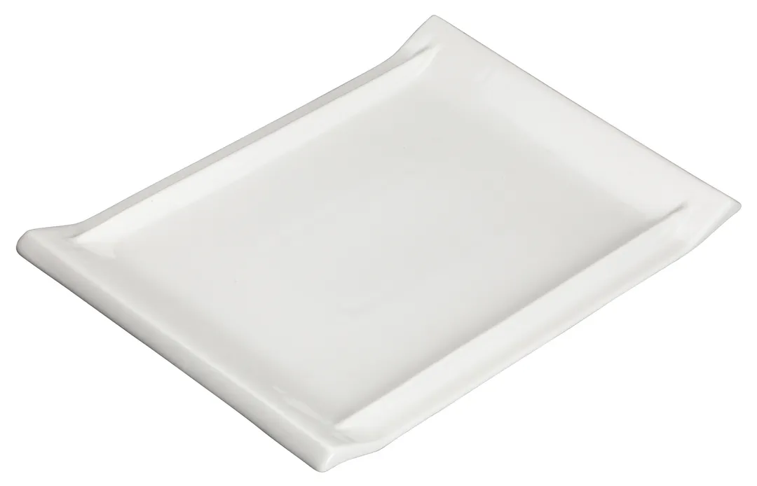 Winco WDP017-113 Tallaro White Rectangular Porcelain Platter 13-7/8" x 9-1/4" Narrow Rim - 12/Case