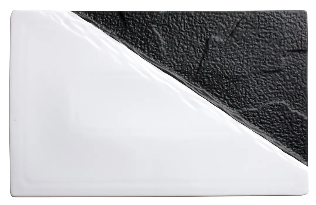 Winco WDP023-202 Visca Rectangular Porcelain Platter 13.5" x 8.5" Black/White Dual Texture - 2/Pack