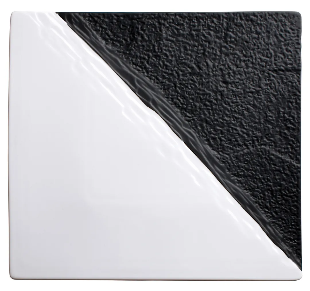 Winco WDP023-204 Visca 11" Square Porcelain Platter, Dual Texture, Black & White Finish - 2/Pack