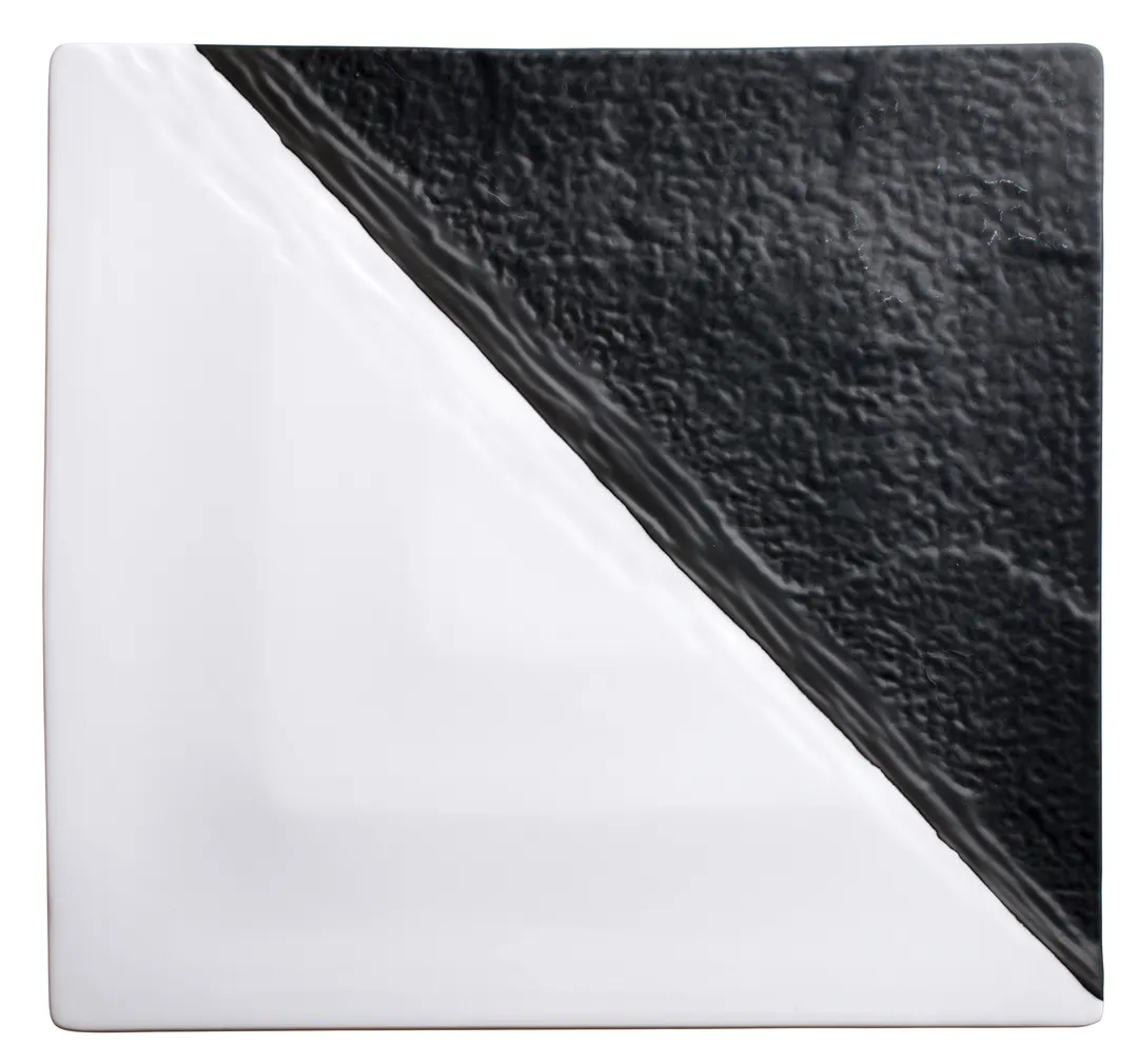 Winco WDP023-205 Visca Ardesia 13" Square Porcelain Platter, Dual Texture, Black & White - 2/Pack