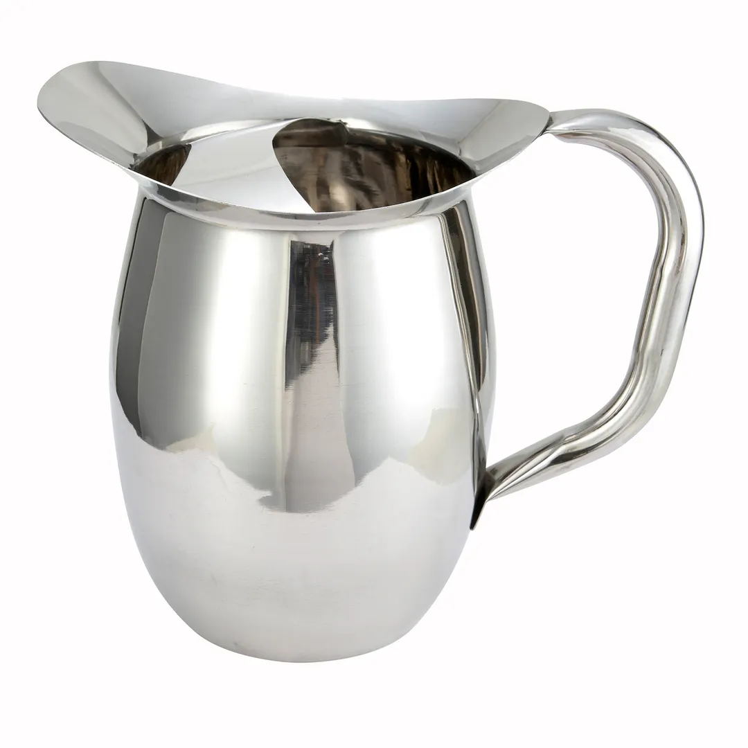 Winco WPB-2C 64 oz. Deluxe Bell Pitcher with Ice Guard, Heavy Weight S.Steel / Mirror Finish