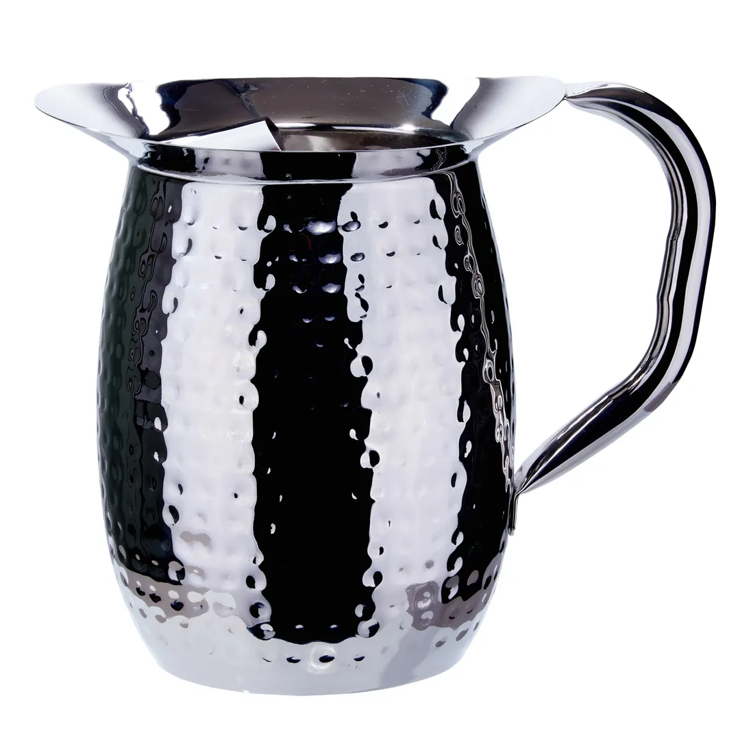 Winco WPB-2CH 64 oz. Hammered Stainless Steel Bell Pitcher with Ice Guard / Mirror Finish