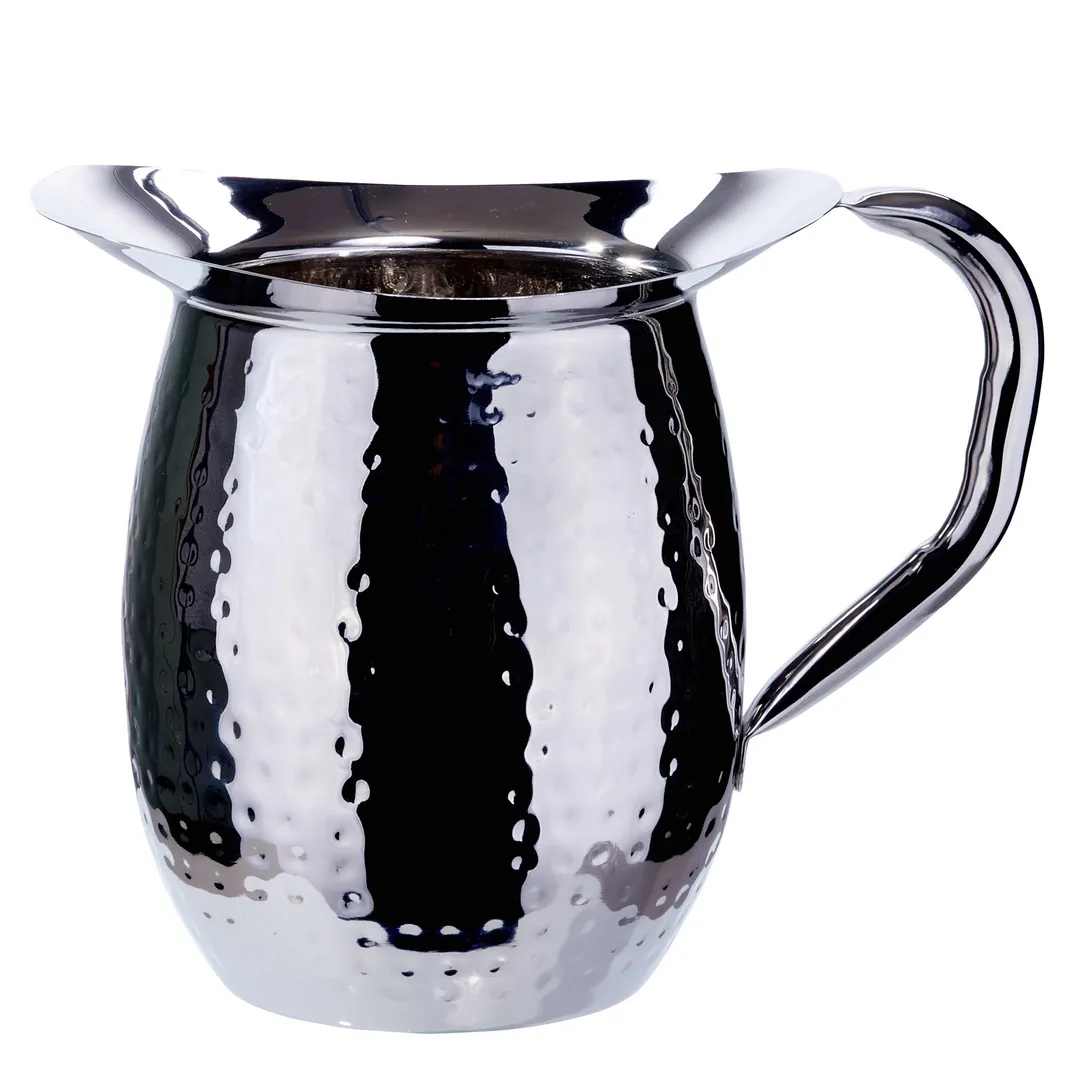 Winco WPB-2H 64 oz. Hammered Bell Pitcher, Heavy Weight Stainless Steel / Mirror Finish