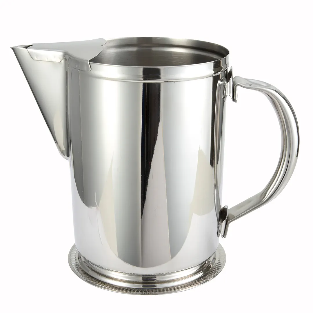 Winco WPG-64 64 oz. Stainless Steel Water Pitcher with Ice Guard / Mirror Finish