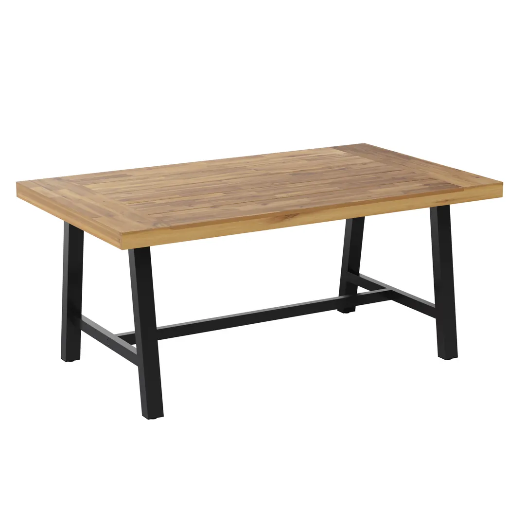 Flash Furniture TT-TT01122-1A-NAT-GG Rafe 67"W Rectangular Patio Table, Natural Acacia Wood, Black Steel Legs