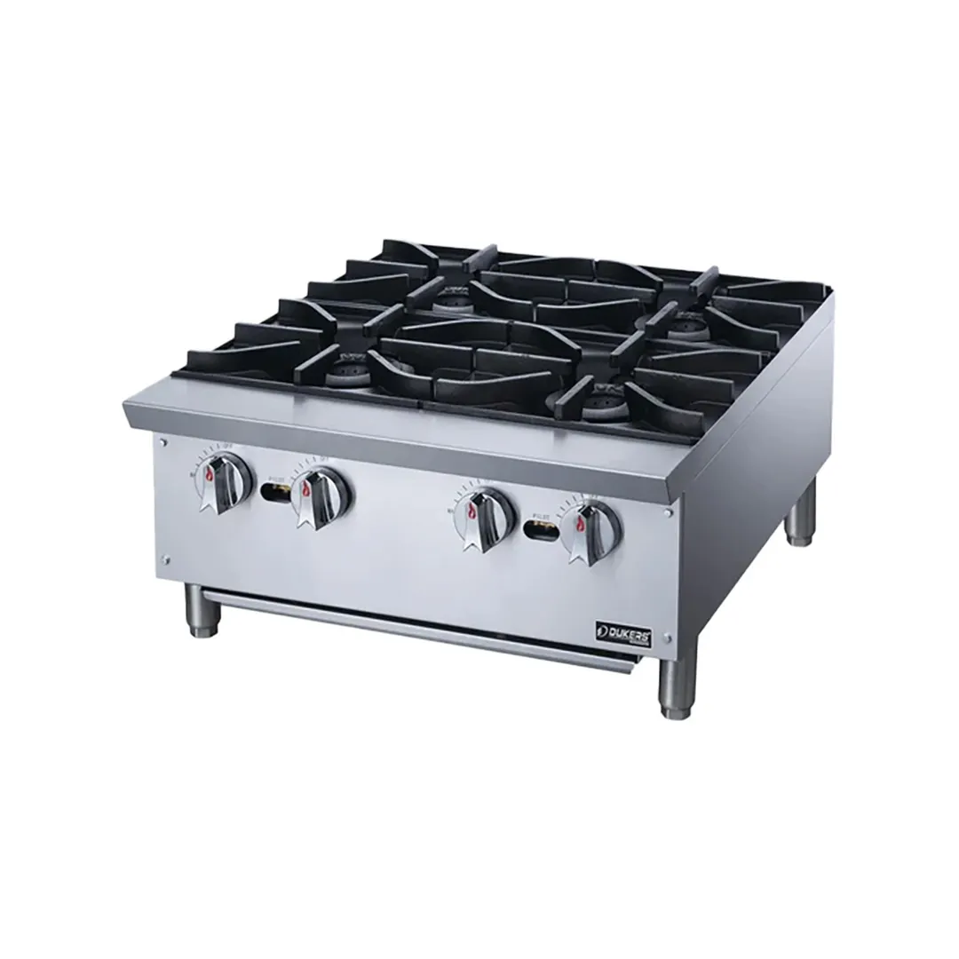 Dukers DCHPA24 24" Countertop Gas Hotplate with (4) Burners, Manual Controls, 112.000 BTU