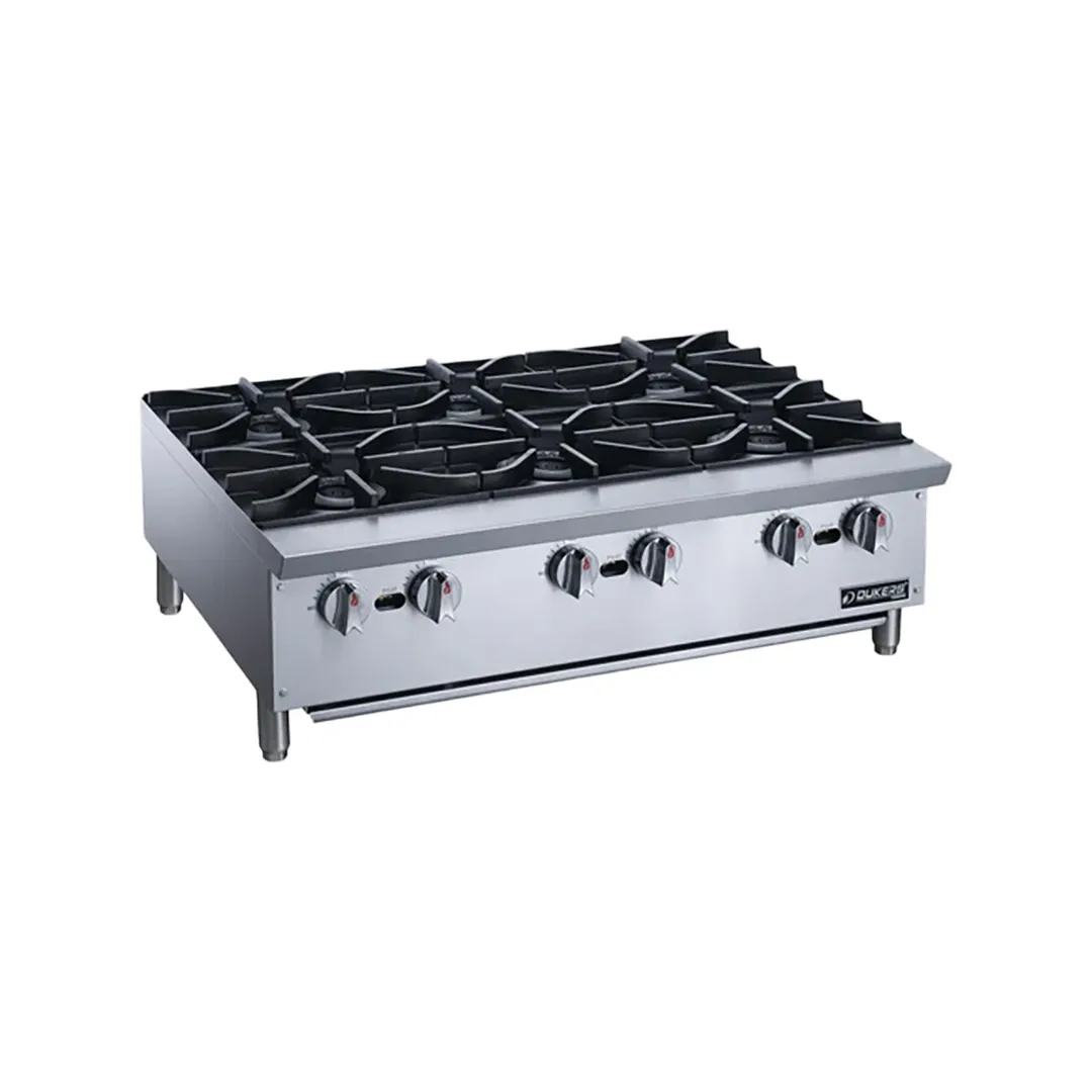 Dukers DCHPA36 36" Countertop Gas Hotplate with (6) Burners, Manual Controls, 168.000 BTU