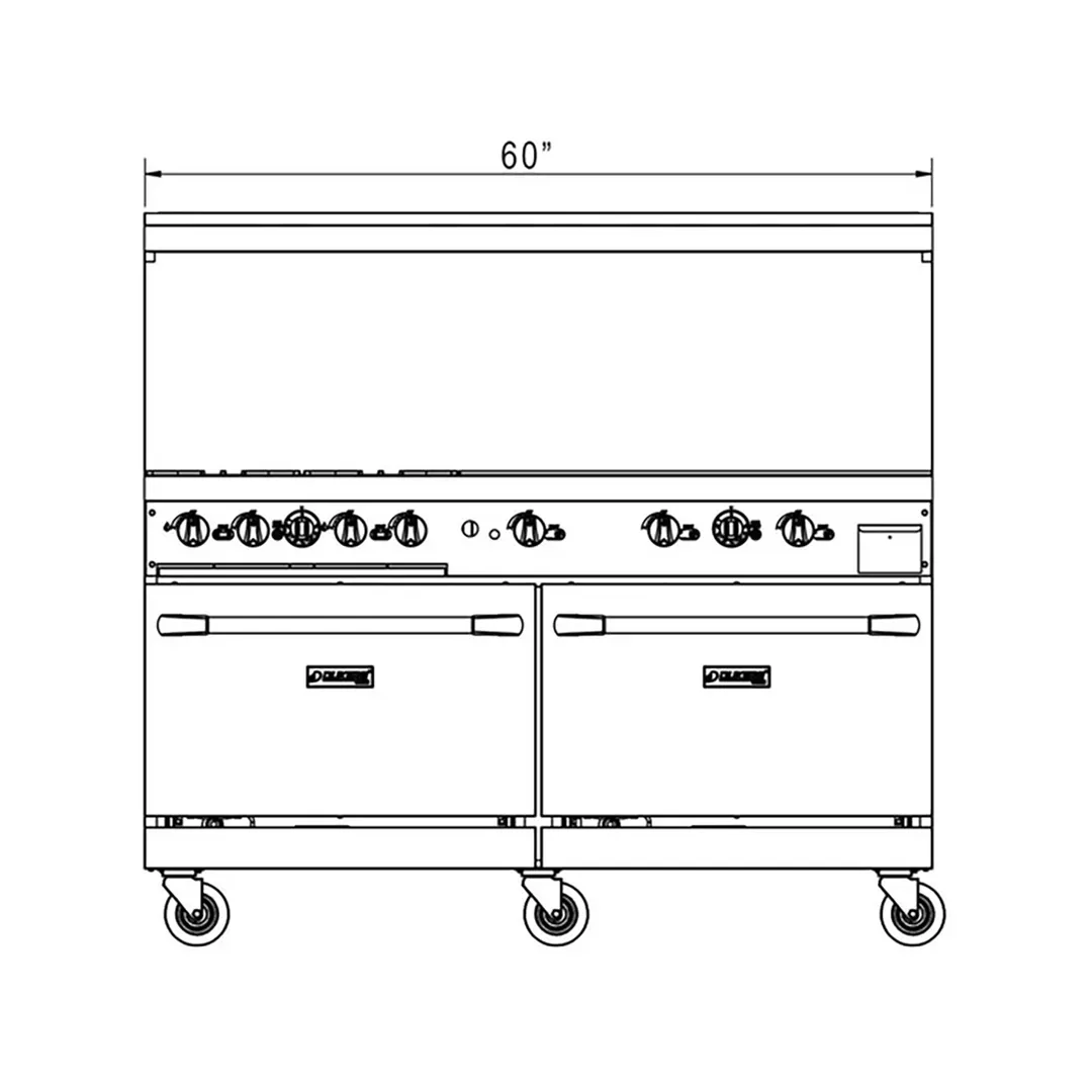 Dukers Appliance Co DCR60-4B36GM 60" Gas Restaurant Range, 4 Burners, 36" Griddle, 286.000 BTU 