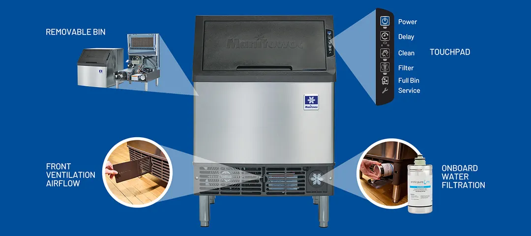 Manitowoc UYF0140A 26" Air Cooled Half Cube 137 lb NEO Undercounter Ice Maker w/ 90 lb Bin