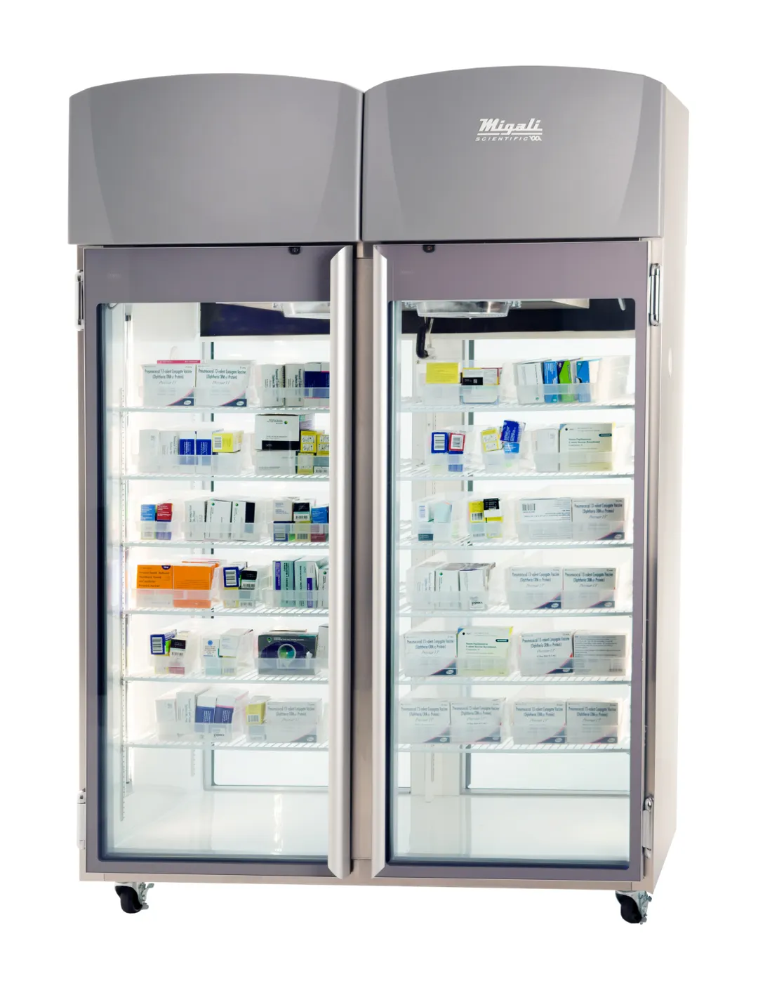 Migali EVOX-2PT-LB-RC 55" Glass Refrigerator, 49.1 cu ft, Stainless/White, Top‑Mount, Auto‑Defrost