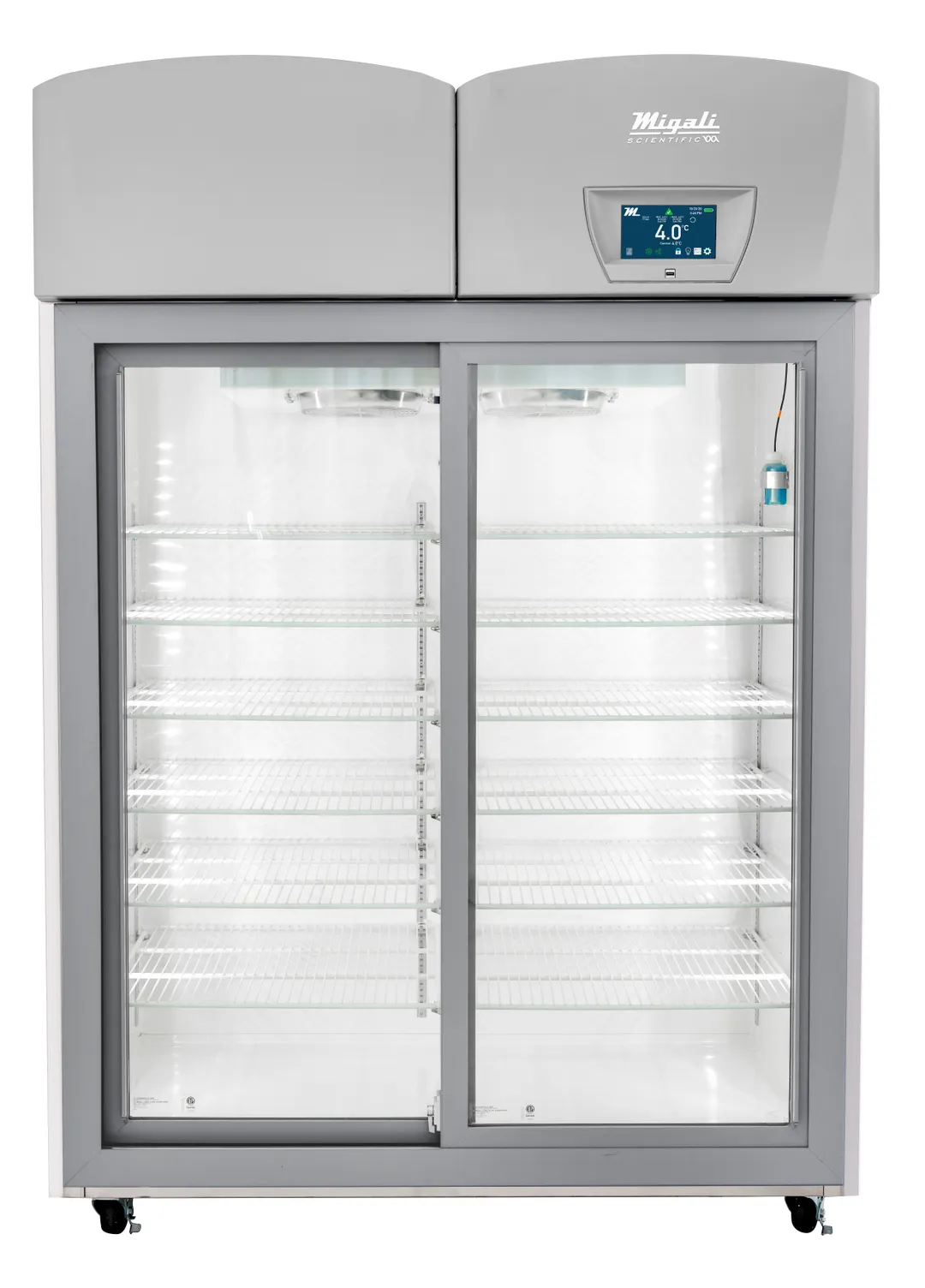 Migali EVOX-2RGS-LB-RC Medical Fridge, 44.9 cu ft, 55" Glass Door, Exterior/Interior, 115V, ADA, USA