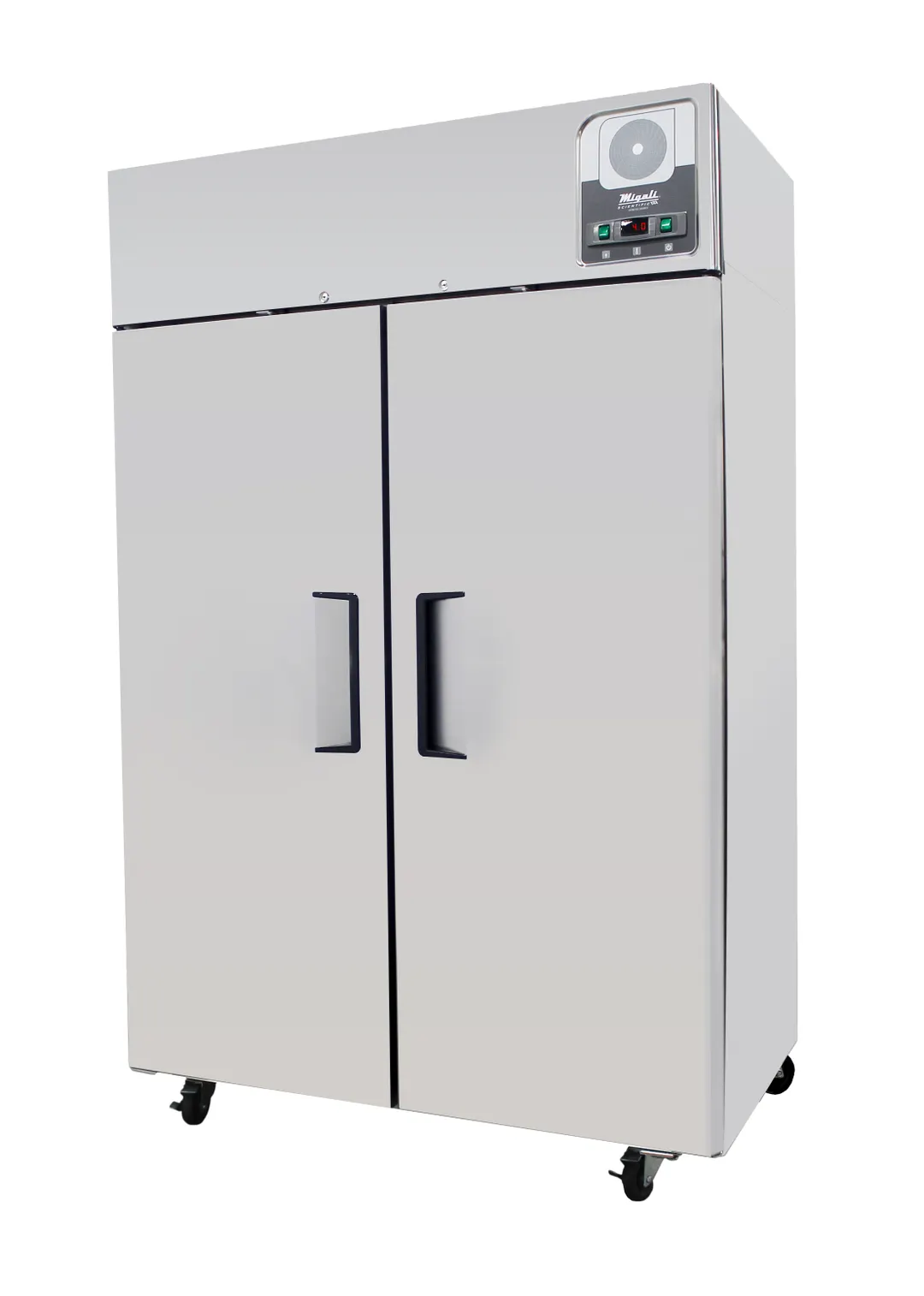 Migali G-2R-HC Refrigerator, 44.9 Cu Ft, 51" Glass Door, Steel, R290, 10 Shelves, 4 Casters
