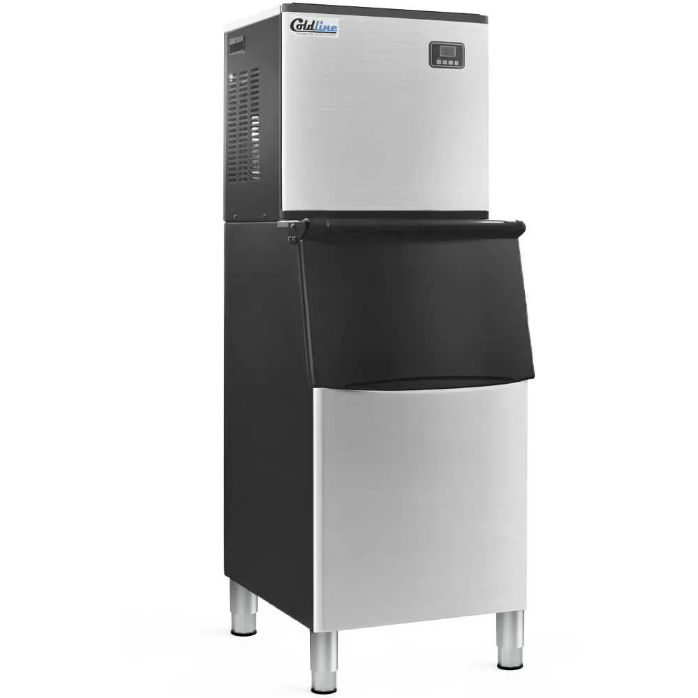 Coldline EIC350M-FA Ice Maker With Bin, 350 Lb/24 Hr, 200 Lb Bin, Black/Steel, Air-Cooled, 115V