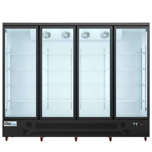 Coldline G4-B 98" Four-Section Merchandiser Refrigerator, 70 cu. ft., Black Finish, 4 Glass Doors