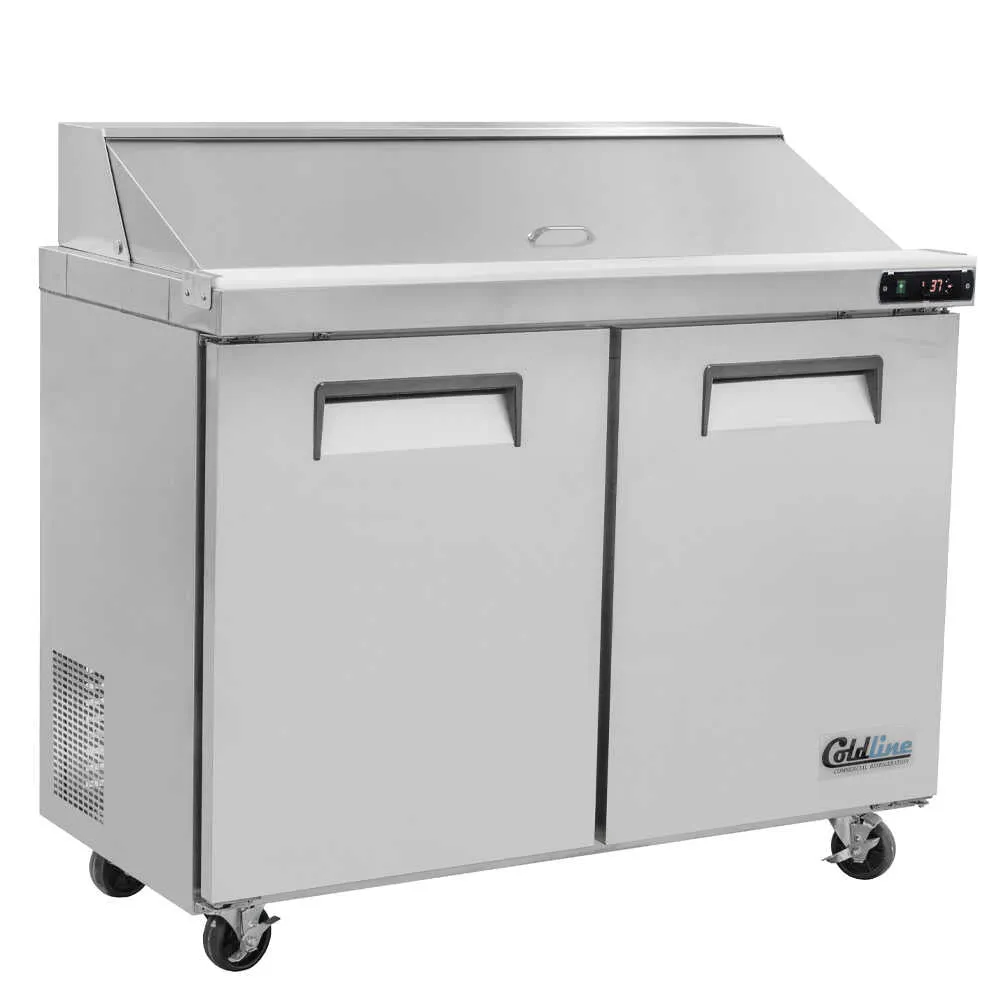 Coldline SPN-48 48" 2-Door Refrigerated Sandwich and Salad Prep Table, 12 Pans, Stainless Steel