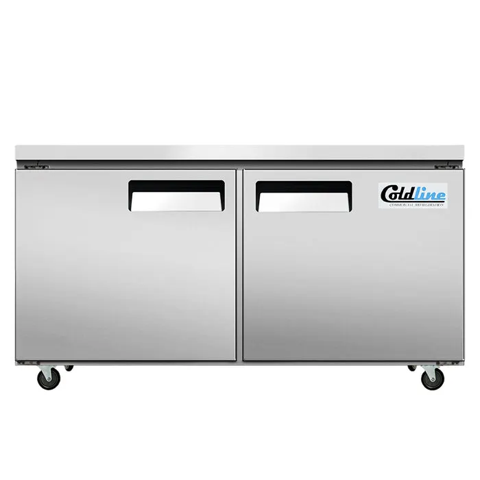 Coldline UC-60RT 60" 2 Solid Door Worktop Refrigerator, Self-Contained, 16 cu. ft.