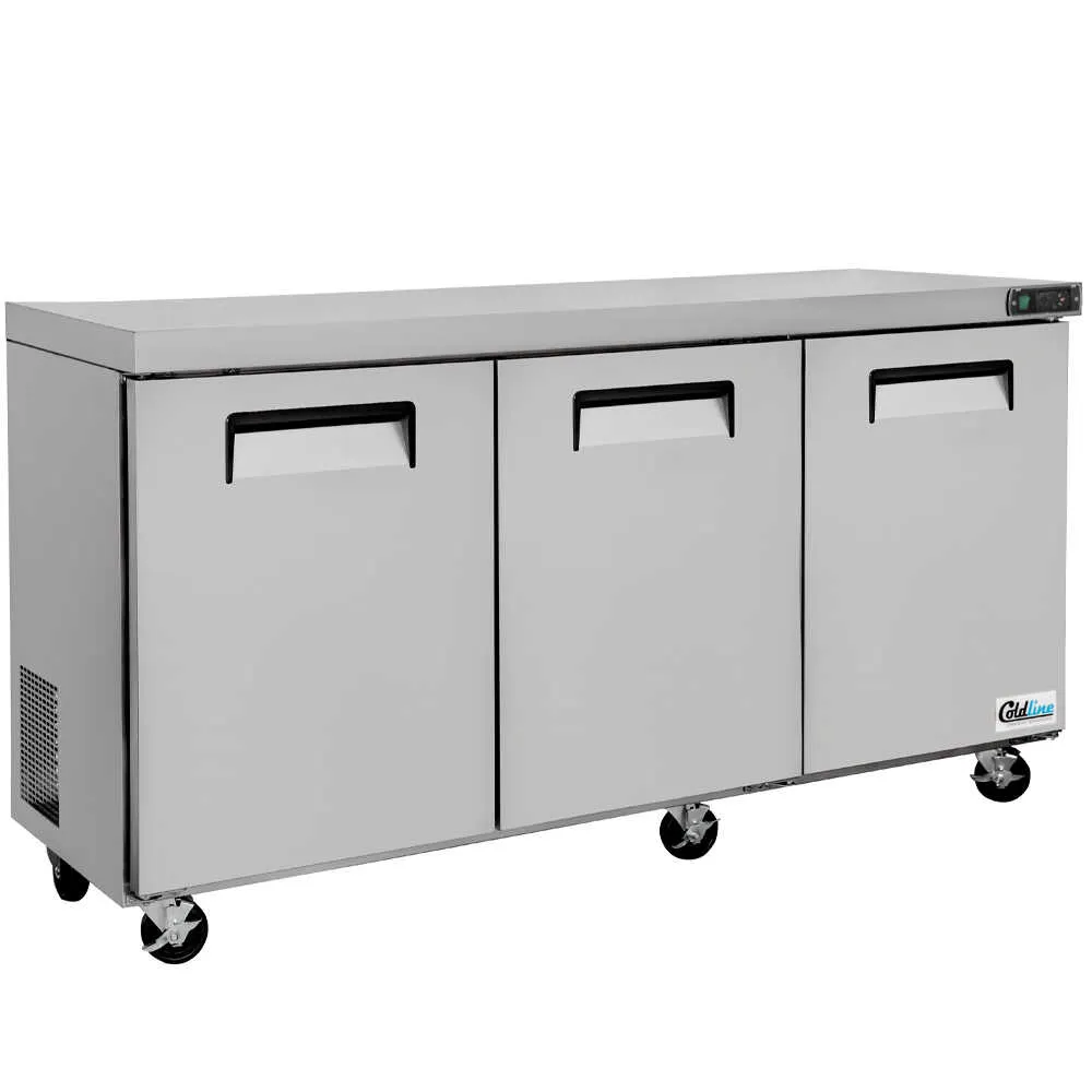 Coldline UCN-72R 72" 3-Section Worktop Refrigerator w/ 3 Doors, 11 cu. ft.