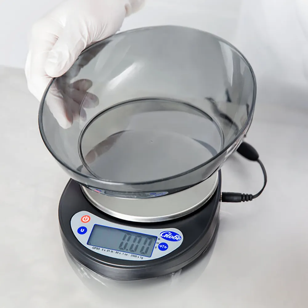 Globe GPS5-16 Portion Control Scale – 5 lb/2200 g, 4" Stainless Steel Round Platter, Zero Tare, Case of 16