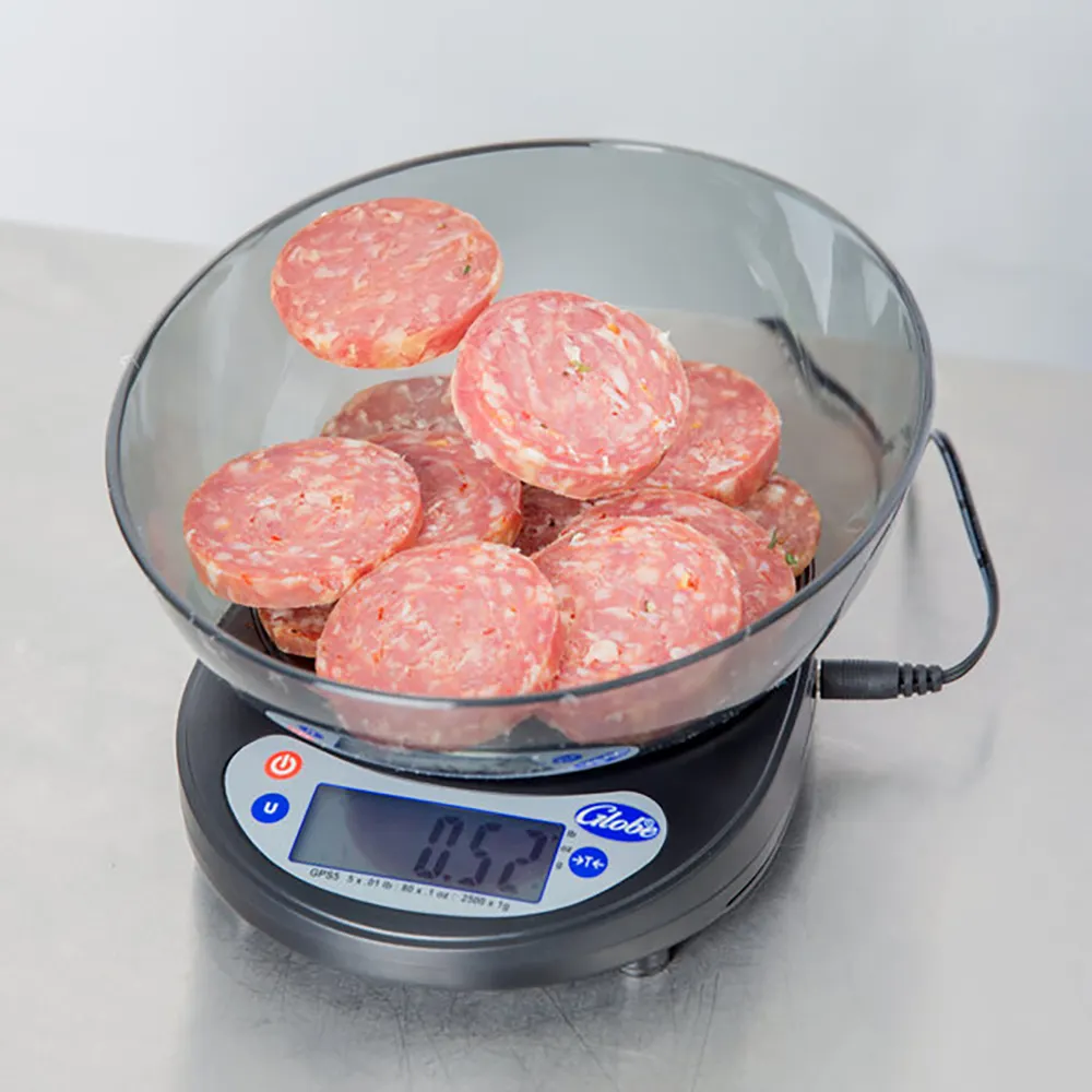 Globe GPS5-16 Portion Control Scale – 5 lb/2200 g, 4" Stainless Steel Round Platter, Zero Tare, Case of 16