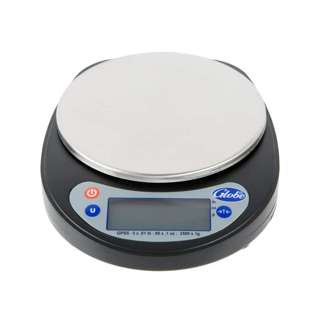 Globe GPS5-8 – 5 lb Digital Portion Scale, 80 oz/2200g Capacity, Stainless Platform, 4” Width, Case of 8