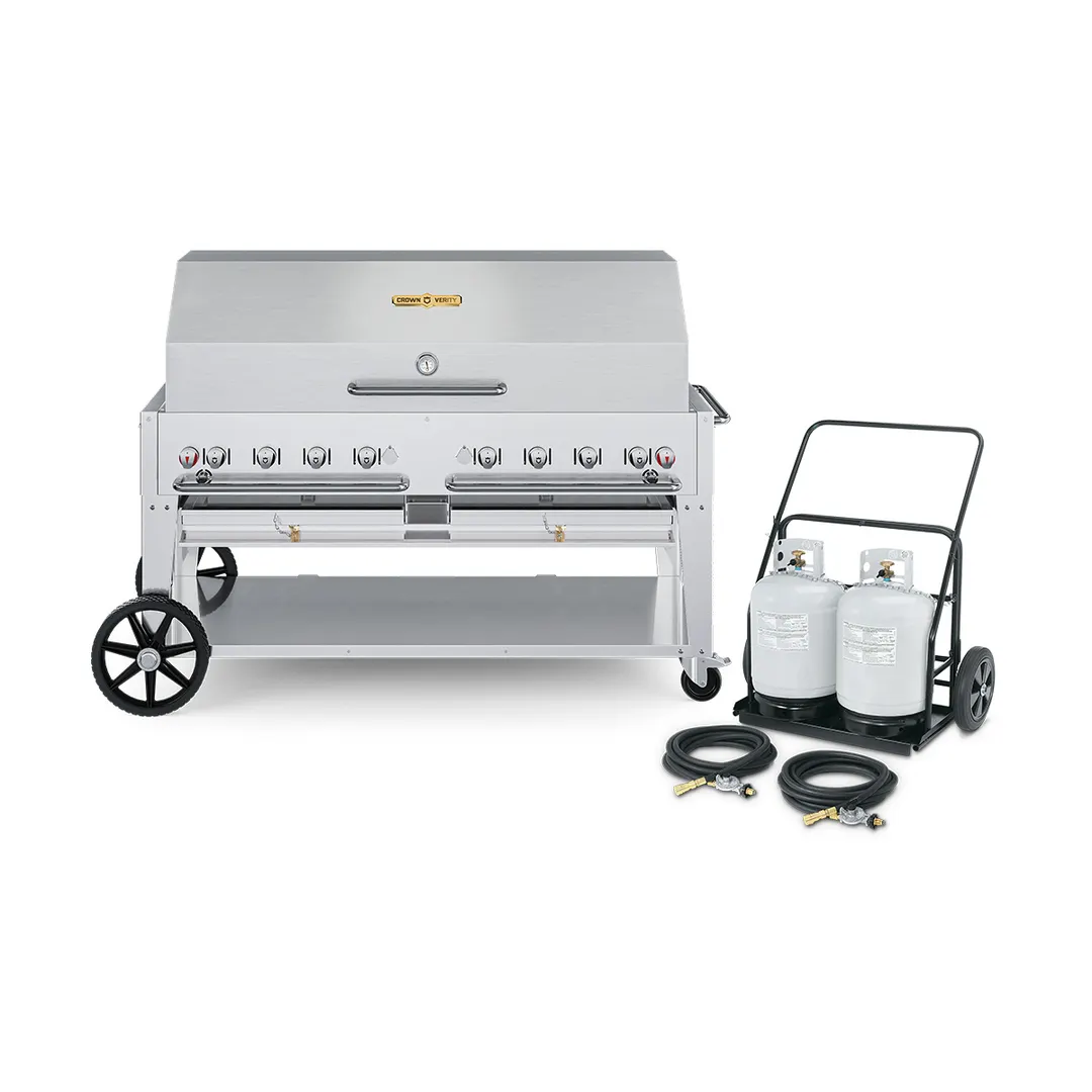 Crown Verity CV-MCC-60-1RDP 60" Mobile Outdoor Grill w/ Roll Dome Pkg and Tank Cart, 129.000 BTU