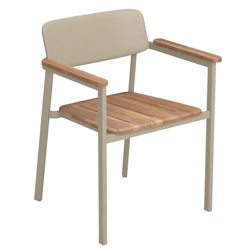 emuamericas E248T Shine Stacking Armchair, Outdoor/Indoor, Teak Seat, Aluminum Frame, Powder Coat Finish