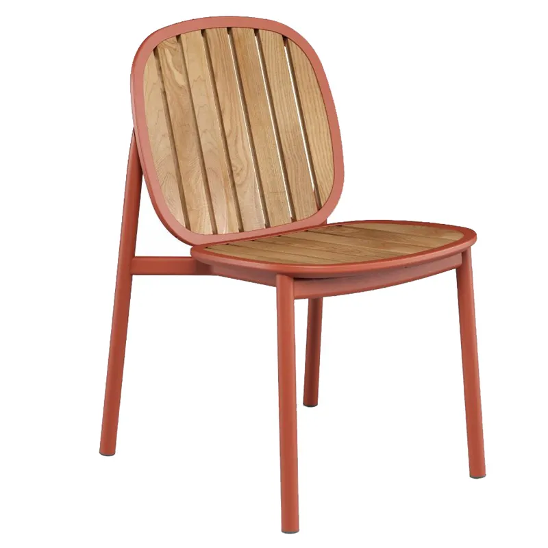 emuamericas E6040 Twins Stacking Side Chair, Outdoor/Indoor, FSC Natural Teak Slats, Aluminum Frame