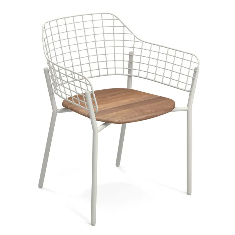 emuamericas E616T Lyze Stacking Armchair, Outdoor/Indoor, Stainless Steel Grid Back, Teak Wood Seat, Aluminum Frame