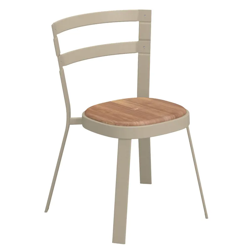 emuamericas E655T Thor Stacking Side Chair, Outdoor/Indoor, Tubular Steel Ladder Back, Teak Seat, E-Coated Powder Coat Finish