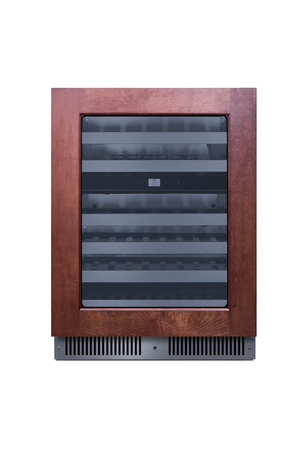 Summit CL244WC2PNR Dual‑Zone Undercounter Wine Cooler 24" Wide 48‑Bottle Black Reversible LED Light