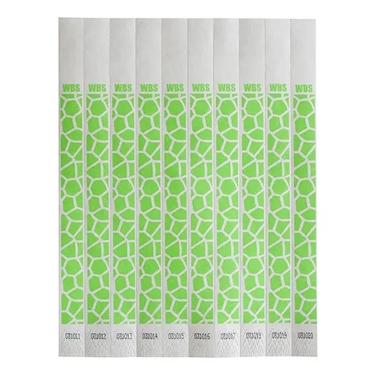 Winco WB-100G-D Bar Maid Wristbands, 3/4" W x 9.5" L Tyvek Green, Sequentially Numbered - 500/Pack
