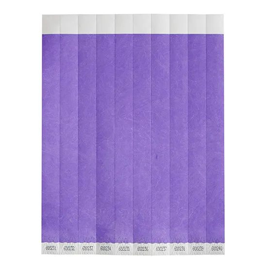 Winco WB-100PU-S Bar Maid Wristbands, 3/4"W x 9.5"L Tyvek No-Tear, Numbered, Purple Solid - 500/Pack
