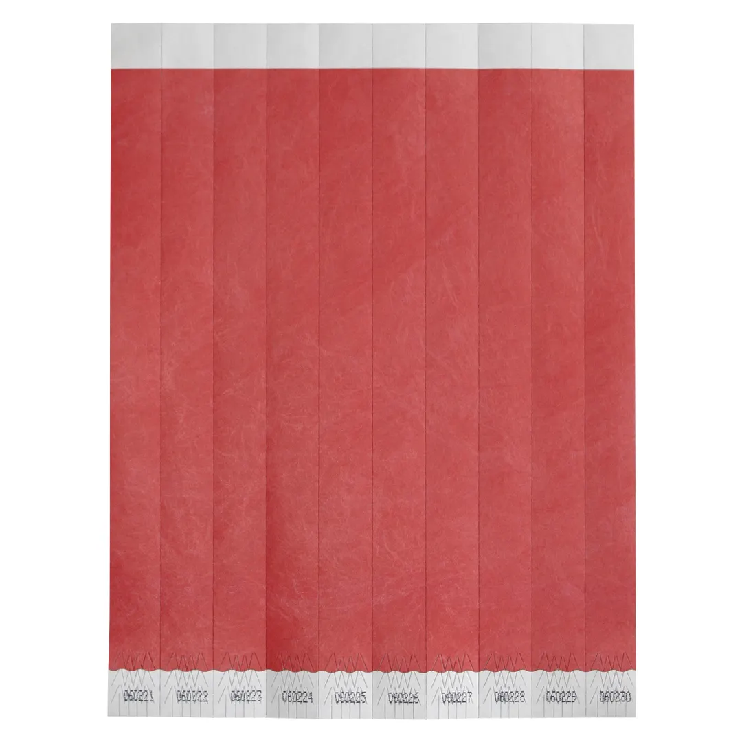 Winco WB-100R-S Bar Maid Wristbands, 3/4" W x 9.5" L Tyvek, Red Solid, Numbered - 500/Pack