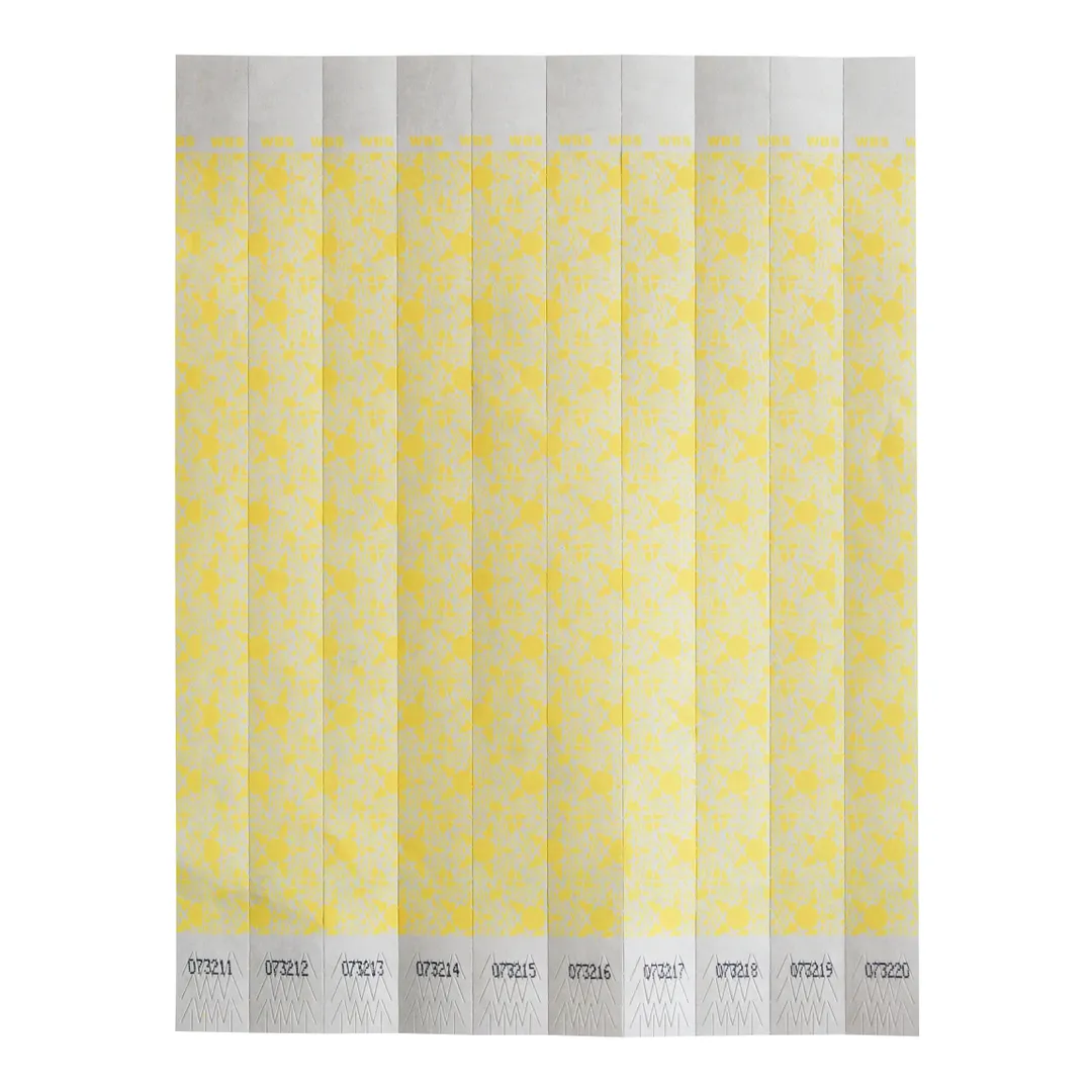 Winco WB-100Y-D Bar Maid Wristbands, 3/4" W x 9.5" L Tyvek No‑Tear, Numbered Yellow - 500/Pack