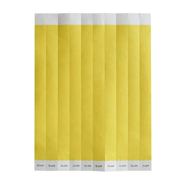 Winco WB-100Y-S - Wristband, 3/4"W x 9.5"L Tyvek, Yellow Solid, Numbered, Bar Maid - 500/Pack