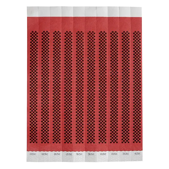 Winco WB-CHECKER Wristbands 3/4"W x 9.5"L Tyvek No-Tear Seq-No. Red/Black Checkerboard - 500/Pack