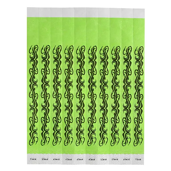 Winco WB-TATTOO BarMaid Wristbands, 3/4"W x 9.5"L Tyvek No-Tear, Seq # Tattoo Green/Black - 500/Pack
