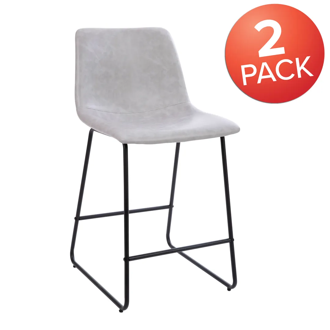 Flash Furniture 2-ET-ER18345-24-LG-GG Bar Stool Set, 300 lb, 18"W x 22"D x 35.5"H, LeatherSoft Seat/Back, Armless