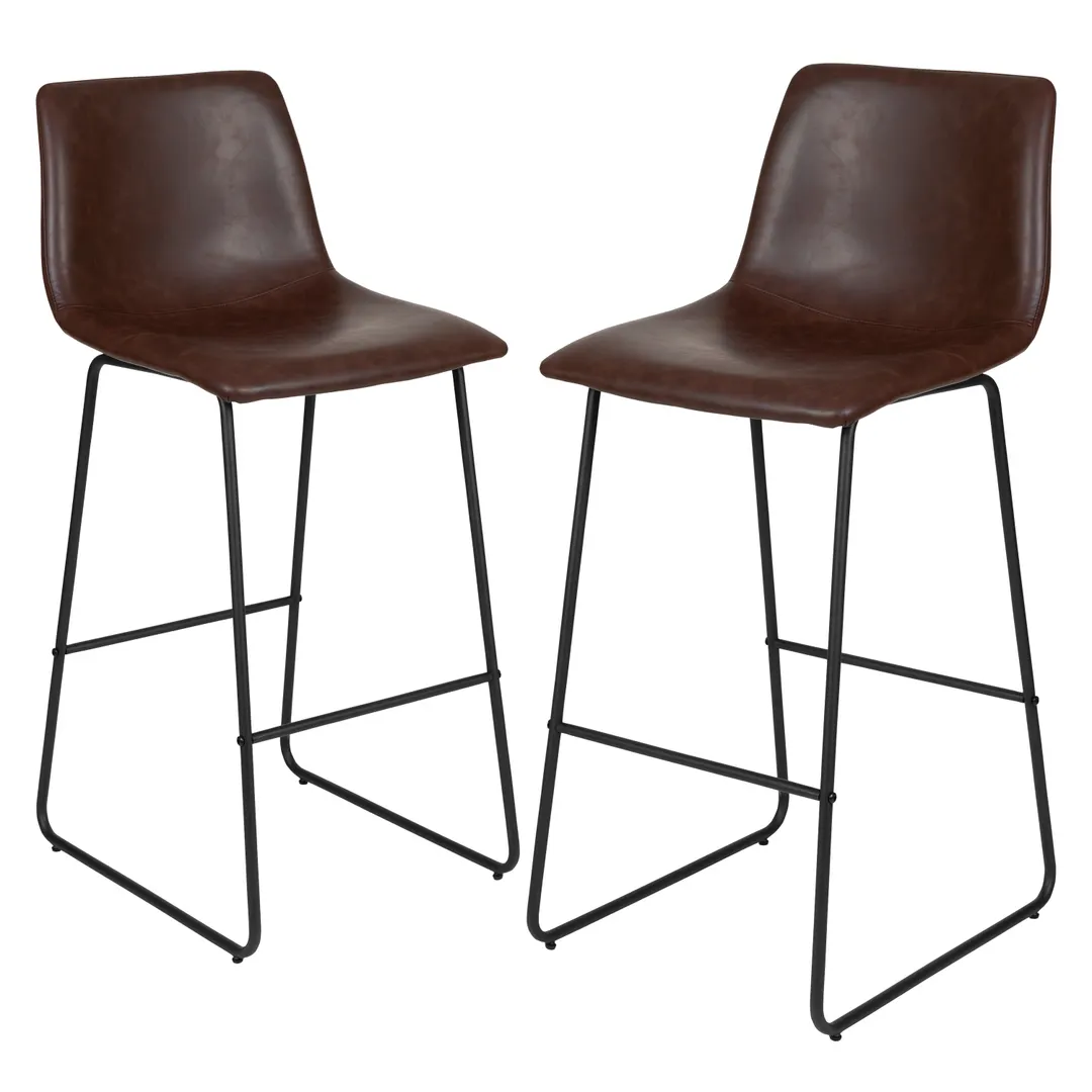 Flash Furniture 2-ET-ER18345-30-DB-GG Bar Stools Set 2, 18"W x 22"D x 42"H, 300 lb., Brown Leather Seat & Back