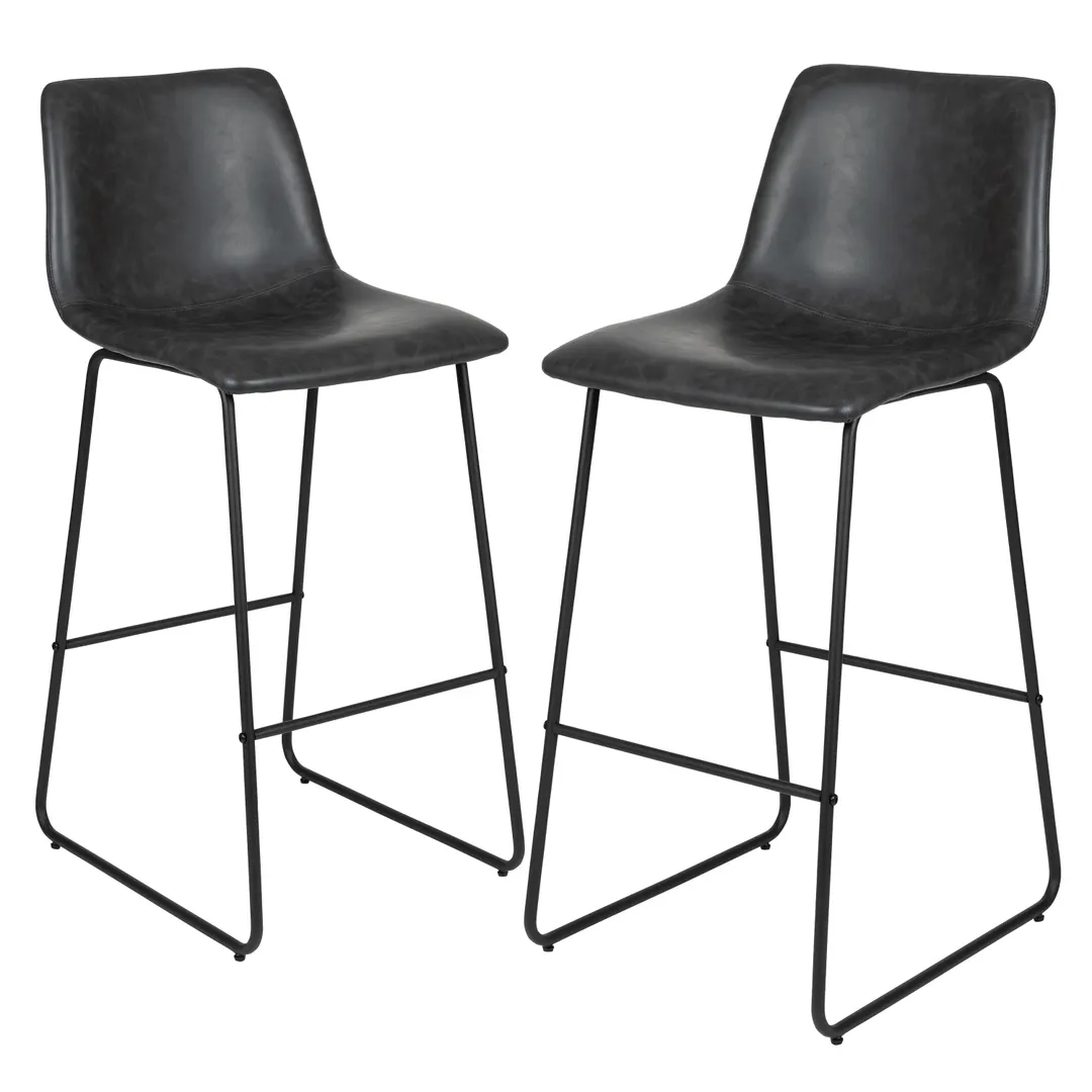 Flash Furniture 2-ET-ER18345-30-GY-GG Bar Stools 2, 300 lb, 18"W x 22"D x 42"H, Gray LeatherSoft Seat & Back