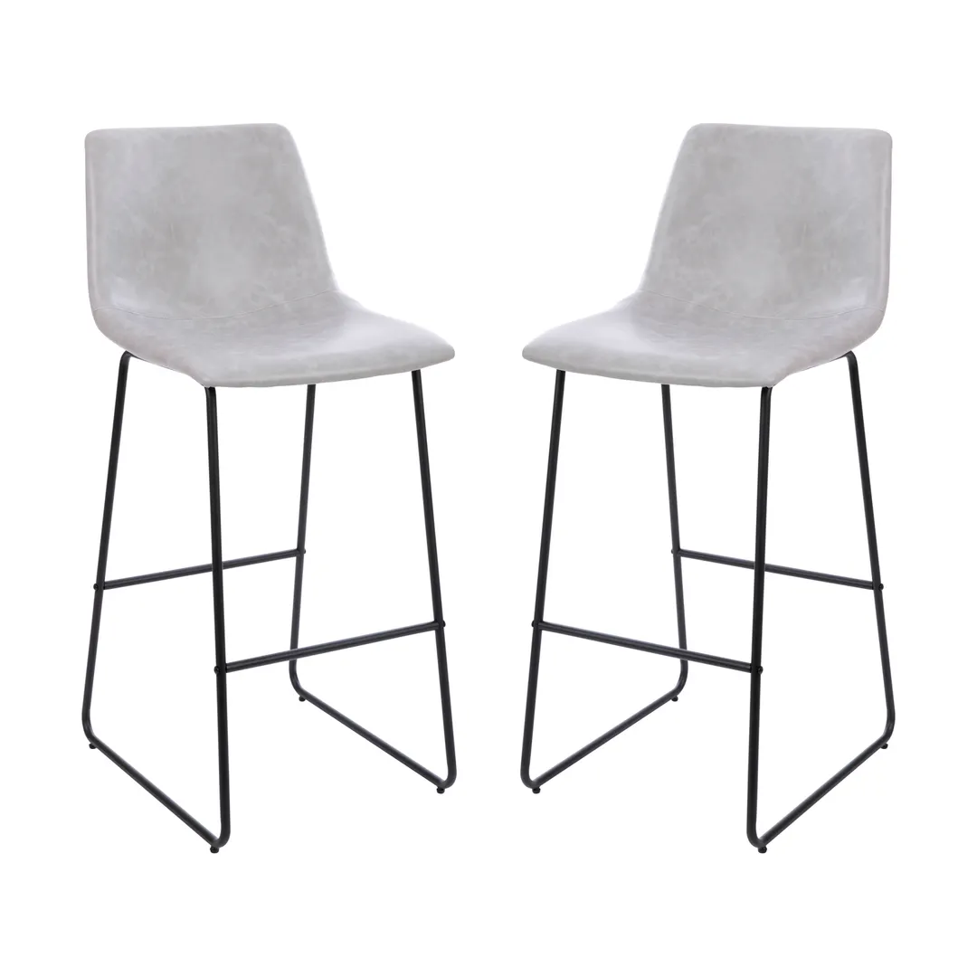 Flash Furniture 2-ET-ER18345-30-LG-GG Bar Stools Set 2 – 18"W x 22"D x 42"H, 300 lb, Gray Leather Seat & Back