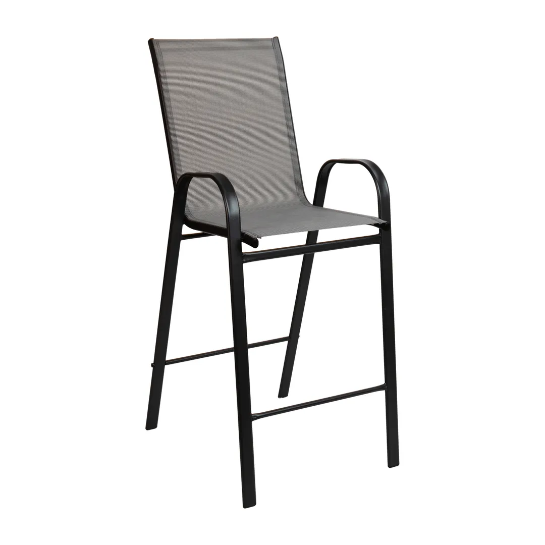 Flash Furniture 2-JJ-092H-GR-GG Brazos Series Stacking Patio Barstool, 352 lb. Capacity, Gray Textilene, Black Metal Frame, Set of 2