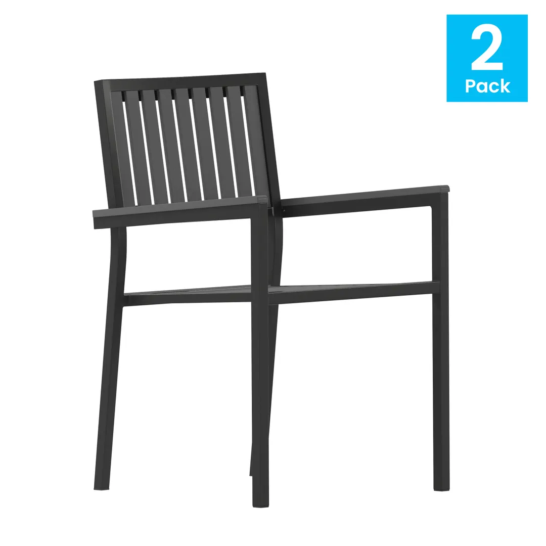 Flash Furniture 2-SB-A268C-BK-GG Harris Stack Club Chair, 400 lb, Poly Resin Slatted Back & Seat, Black E-Coated Steel Frame, Set of 2