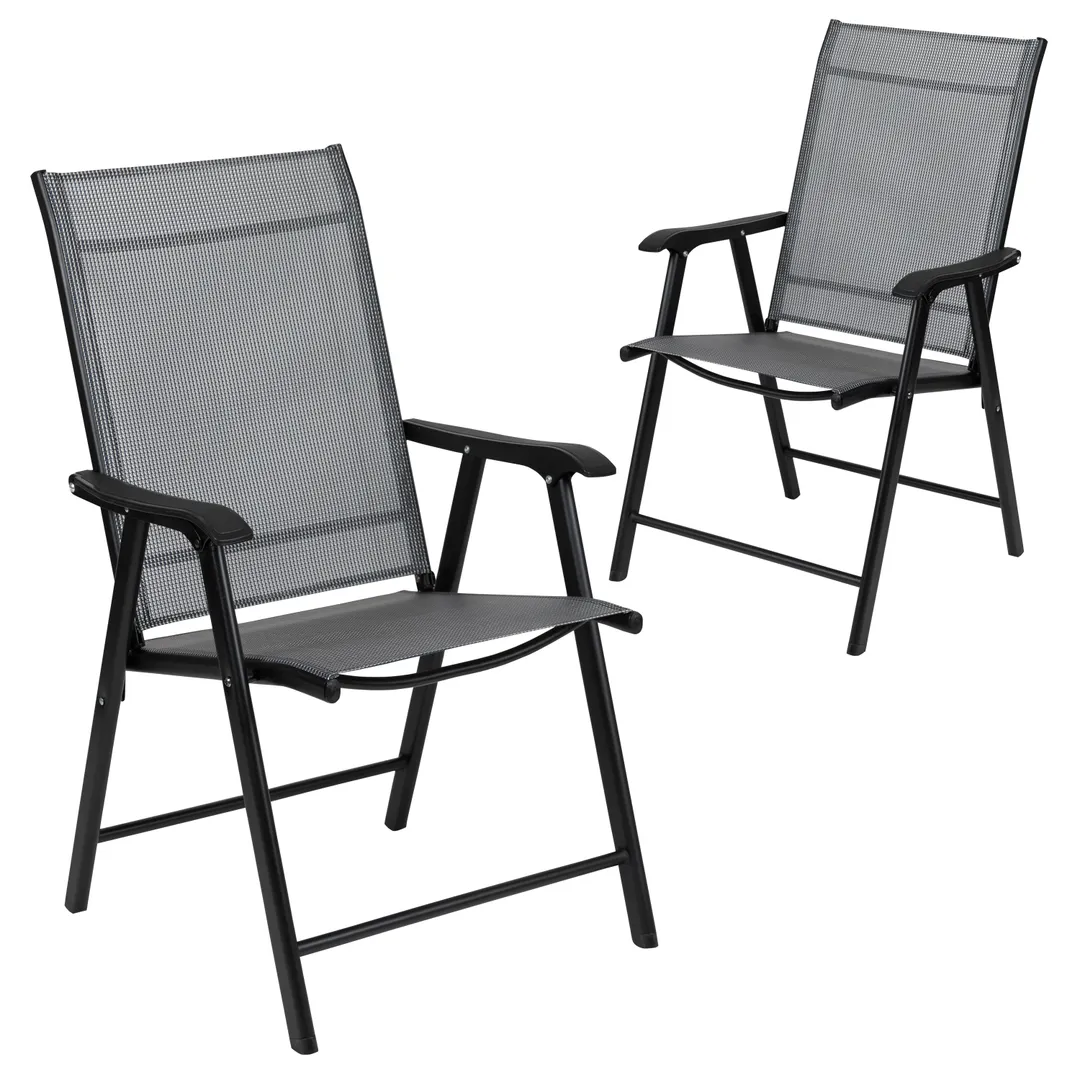 Flash Furniture 2-TLH-SC-044-B-GG Folding Stackable Outdoor Chair, 352 lb. Weight Capacity, Textilene Fabric, Metal Frame