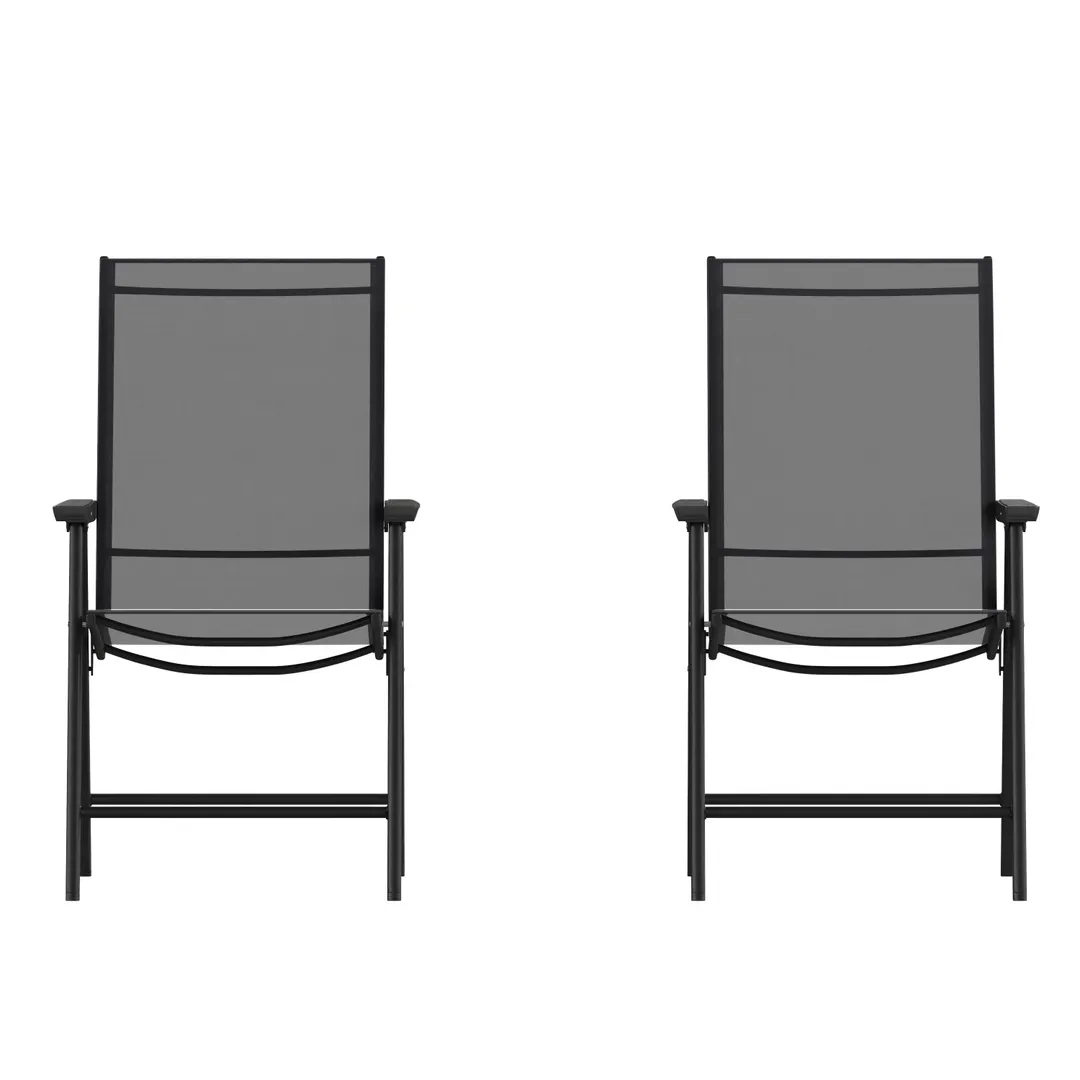 Flash Furniture 2-TLH-SC-044-BKBK-GG Paladin Folding Chair, 352 lb, Black, Textilene Fabric Seat & Back, Steel Frame, Set of 2