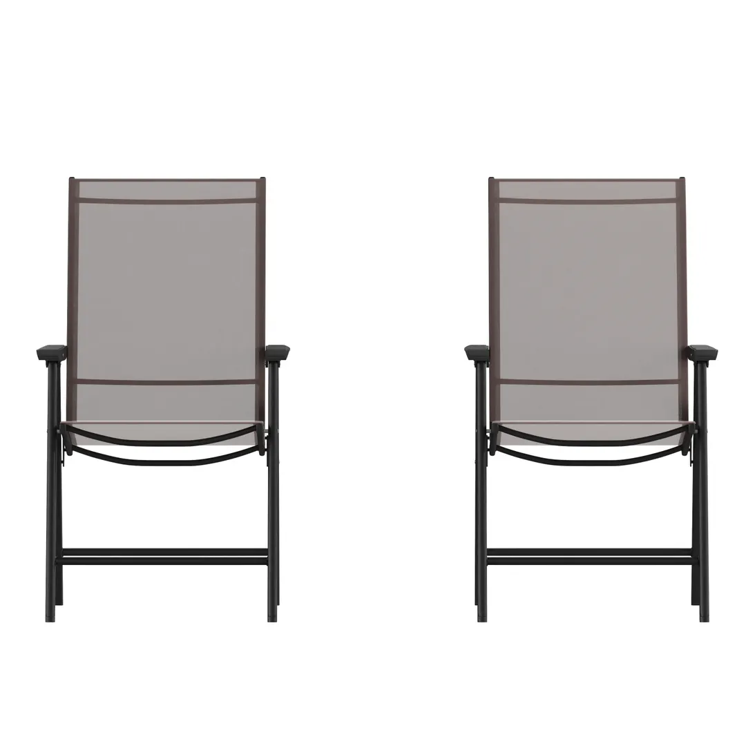 Flash Furniture 2-TLH-SC-044-BR-GG Paladin Folding Chair, 352 lb, Textilene Fabric, Brown, Set of 2
