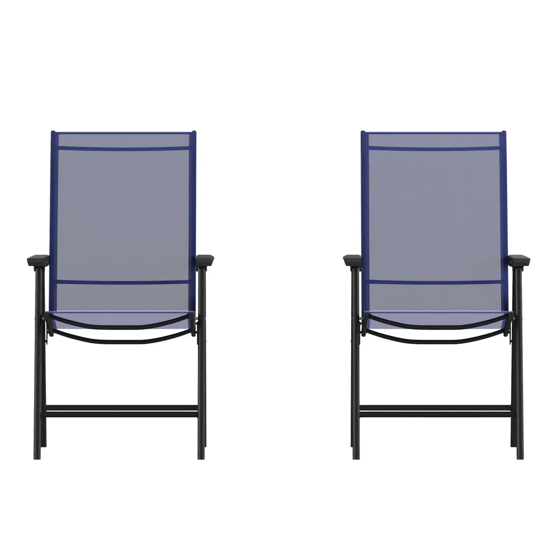 Flash Furniture 2-TLH-SC-044-NV-GG Paladin Folding Chair, Navy, 352 lb, Textilene Fabric, Steel Frame, Set of 2
