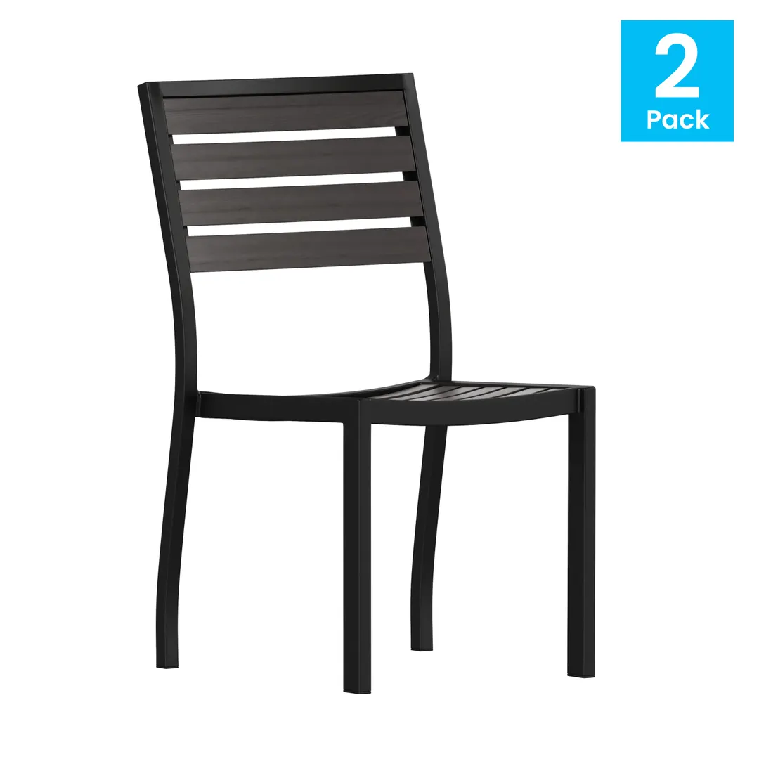 Flash Furniture 2-XU-DG-HW6036-GY-GG Lark Side Chair Set of 2, 18-3/4W x 22D x 33-1/2H, 300 lb, Black Powder Coated Aluminum Frame, Faux Teak